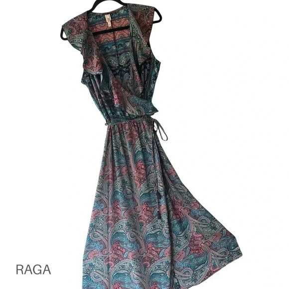 RAGA NWOT RUFFLE FRONT PAISLEY MAXI WRAP DRESS | SIZE: LARGE - Picture 1 of 11